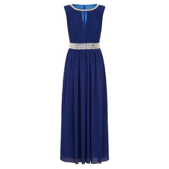 NEW Yumi Cobalt Blue Jewel Keyhole Pleated Maxi Dress Gown Size 8/10 - Picture 17 of 17